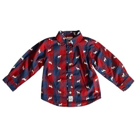 ❤️ B.U.M Plaid wolf Print Shirt Size 24 Months - Picture 2 of 5